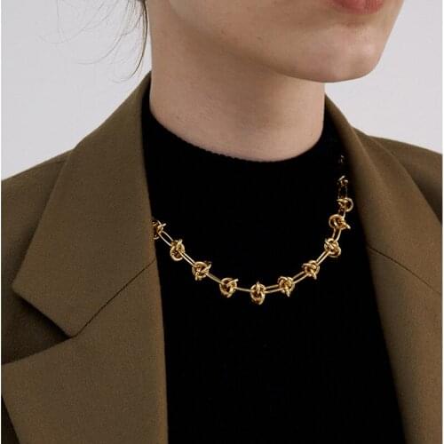 2021 New Stainless Steel Wire Bramles Knotted Chains Necklaces Chunky Punk Hip Hop Trendy Twisted Hollow Link Chokers for Women