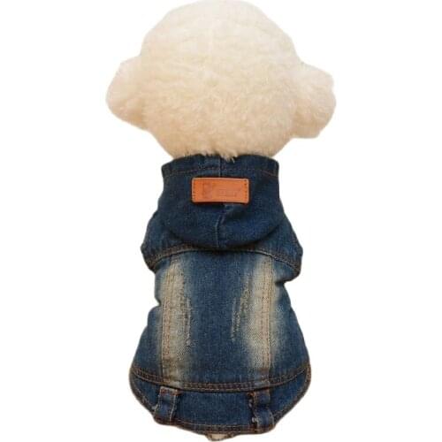 Autom&Winter Pet Jean Jacket with Hat Teddy Chihuahua Waistcoat Puppy Hoodie Vest Coats for Small Dogs Pet Clothes Costumes