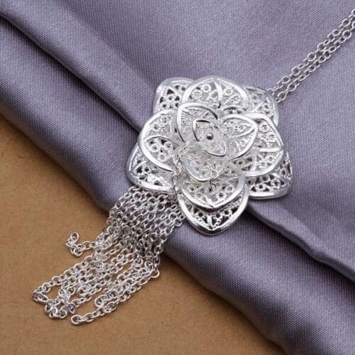 Necklaces silver plated trendy jewelry pendant necklaces flower 18 inches jewelry wholesale free shipping sjdh LP318