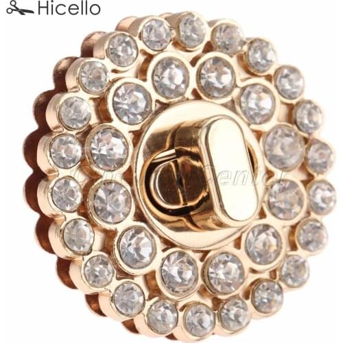 1set Bag Lock Gold Metal Diamond Rhinestone DIY Craft Clasp Turn Twist Buckle crystal Handmade Purse Shoes Leather Hicello