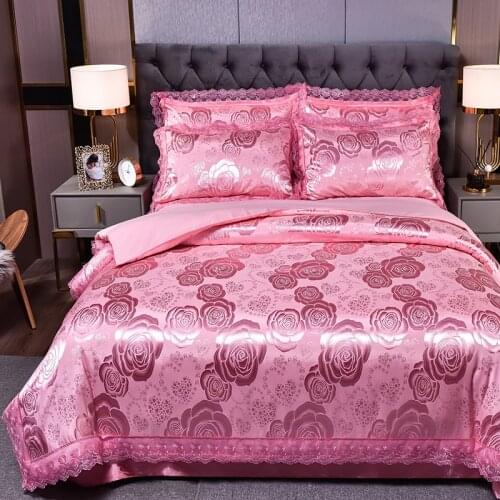 Dropshipping Wedding Duvet Cover Set Jacquard bedding set Lace Pillowcase (3PCS no Bedsheet )European luxury Gold Fink Rose