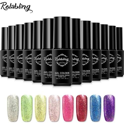 Rolabling Neon UV Gel Nail Polish Varnish 5ML Nail Art UV LED Nail Gel Polish Glitter Rainbow UV glue nail Varnish Lacquer