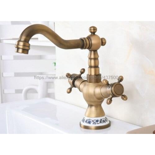 Basin Faucets Antique Brass Bathroom Sink Faucet 360 Degree Swivel Spout Double Cross Handle Vanity Sink Mixer Tap Nnf601