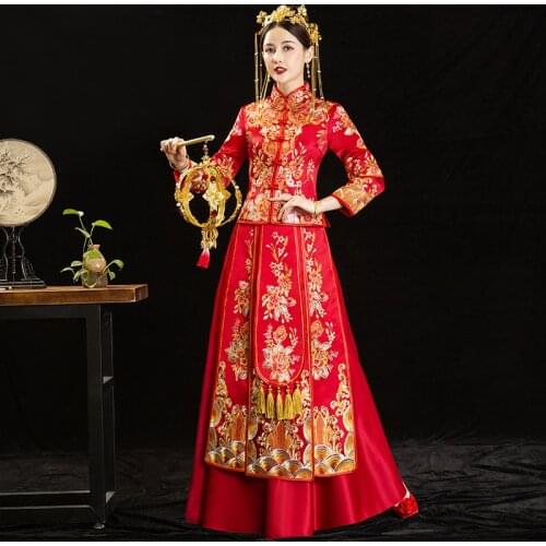 Traditional Chinese Wedding Couple Suit Clothing Embroidery Cheongsam Refined Banquet Stylish Elegant Bride Dress Vintage Qipao