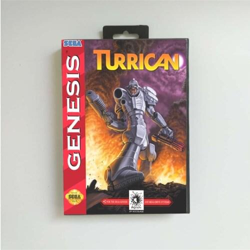 Turrican - USA Cover With Retail Box 16 Bit MD Game Card for Sega Megadrive Genesis Video Game Console