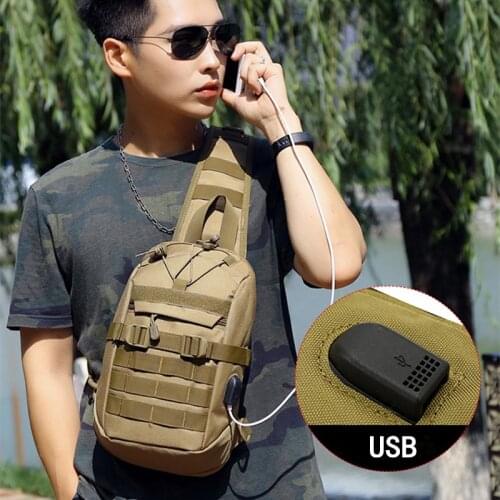 Outdoor Hiking Travel Messenger Shoulder Bag with USB Camouflage Tactical Chest Bags Men Women Riding Fishing Cross Body Bag