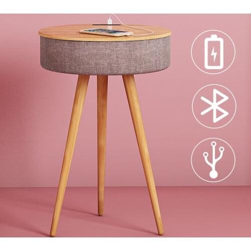 Smart Bluetooth Speaker Solid Wood Intelligent Bedside Cabinet Inductive Charging Outdoor Home 3D Surround Music Round Tea Table