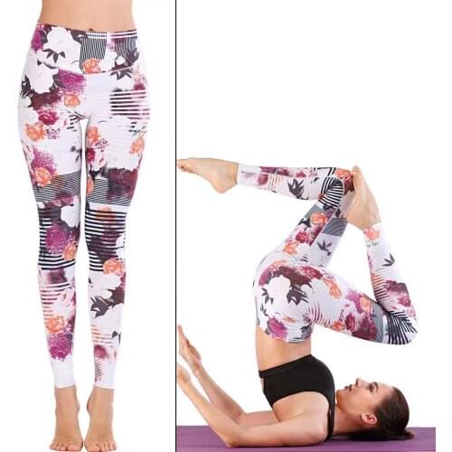 Printed rubber band waist moisture absorption and perspiration yoga pants tight fitness pants sports leggings