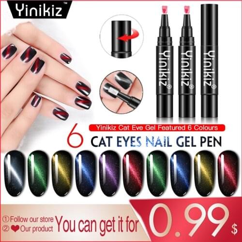 Yinikiz Cat Eye Top Coat UV Gel Pen Varnish 3D DIY Magnetic Cats Eye Nail Gel Polish Pen Magnet Stick Need Black Background