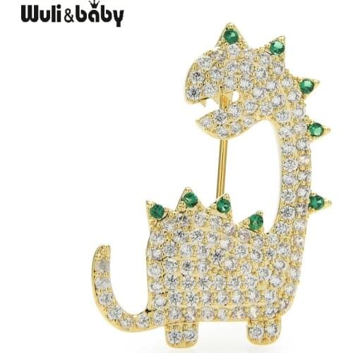Wuli&baby Cute Dragon Brooches Women Unisex Czech Rhinestone Dragon Animal Party Office Collar Pins Gifts