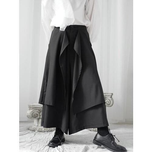 Yamamoto jiufen womens japanese-style double-layer design feeling small dark department loose drop feeling wide leg culottes fa
