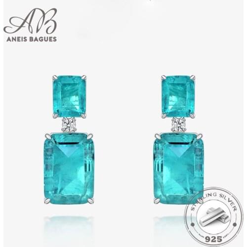Aneis Bagues Solid 925 Sterling Silver Fashion Paraiba Tourmaline Gemstone Drop Earrings Sparkling High Carbon Diamond Wholesale