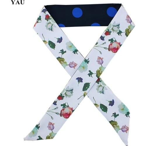 Brand 95cm*5cm Rose Peony Flowers Printed Strap Small Scarf Women Twill Silk Scarf Headband Long Scarves Bag Accessories Ribbon