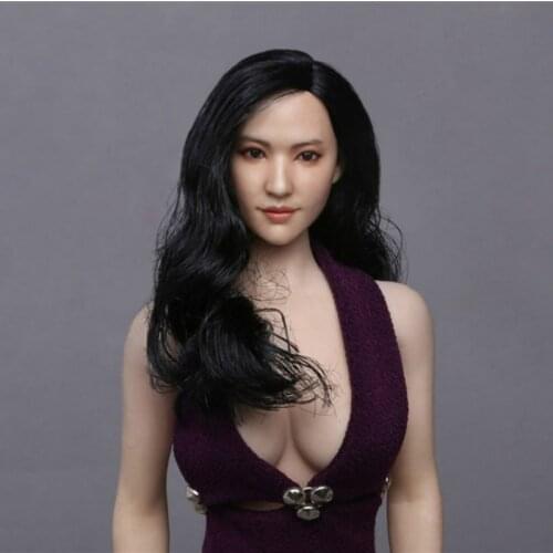 1/6 Asian Beautiful Female Head Sculpt Liu Yifei Crystal Liu with Long Curls Hair for 12'' Girl Figure Body GACTOYS GC015