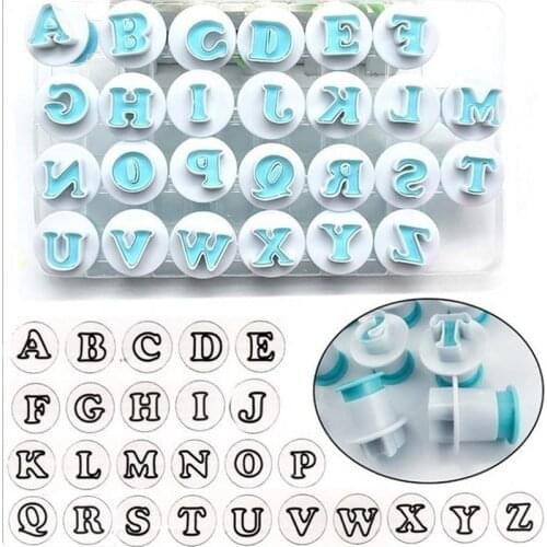 10pcs / 26pcs Uppercase And Lowercase Letters Numbers Cutter Mold for Cake Decoration Fondant Printing Spring Stamping Alphabet