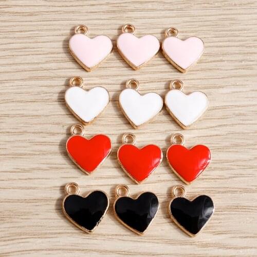 10pcs 12*13mm Enamel Charms 4 Colors Love Heart Charms Pendant for DIY Jewelry Making Necklaces Earrings Handmade Craft Supplies