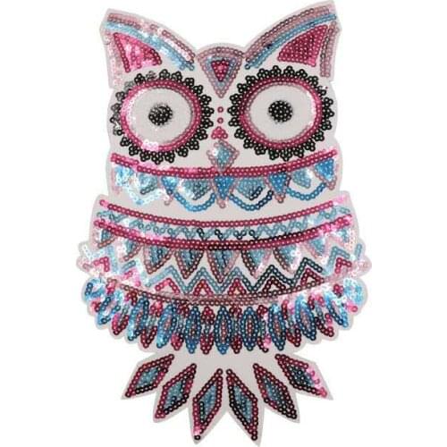 13" x 8.8" Colorful Sequins Owl Iron on Patches For Clothes Cartoon Animal Sequined Patch DIY Decoration Applique Sewing 2PCS