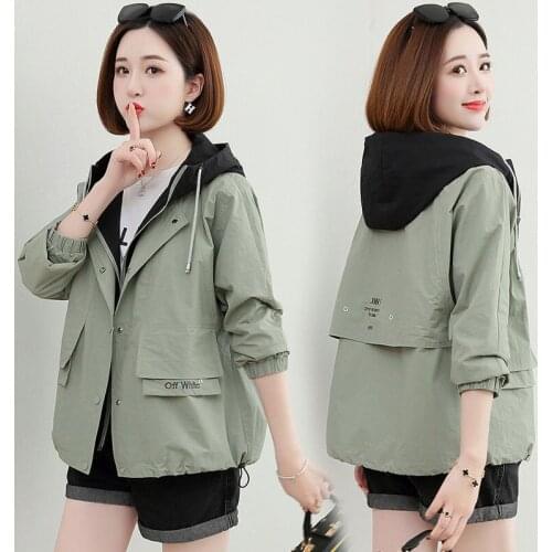 2021 New Autumn Womens Jackets Casual Hooded Windbreaker Female Long Sleeve Loose Basic Jacket Coat Student Outwear Plus Size