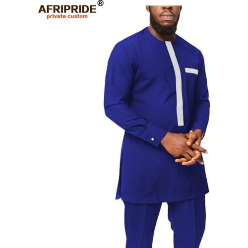2019 Dashiki Men African Clothing Ankara Shirts and Pants Set Tracksuit Tribal Outfits Bazin Riche 2 Piece AFRIPRIDE A1916056