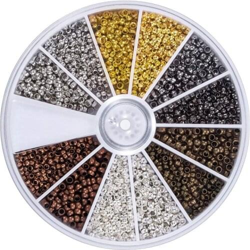 2250 Pieces Tube Crimp Beads 2 mm 2.5 mm Mixed Bracelet Loose Beads Spacer Jewelry Making Ends Caps, 6 Colors