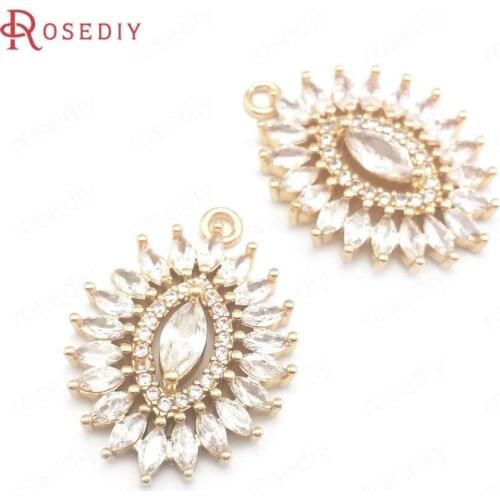 40159)4PCS 18x26MM 24K Champagne Gold Color Brass Zircon Olive Shape Star Charms Pendants Jewelry Making Supplies Diy Findings