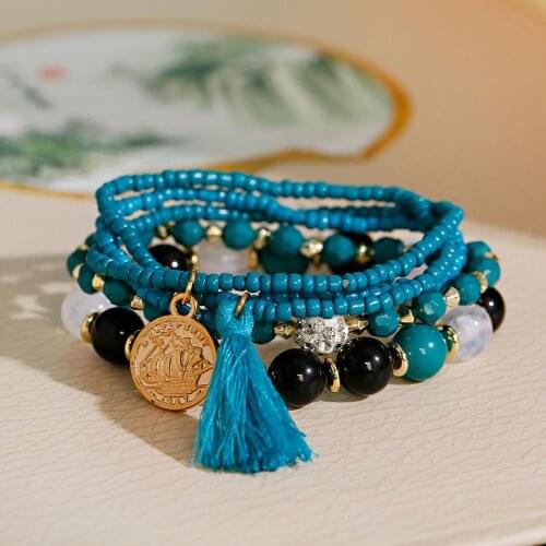 5pcs/Set Bracelets For Women Accessories Bangles Beads Tassel Woman Jewelry Gifts Crystal Charms Bracelet Wristband Boho Stone