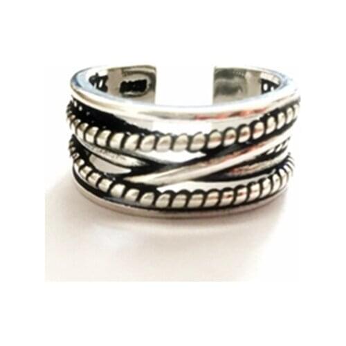 925 Sterling Silver Twist Multilayer Ring Vintage Opening Adjustable Ring For Men And Women Thai Silver Jewelry