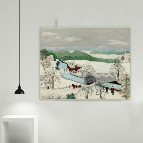 Anna Mary Robertson Grandma Moses《The last covered bridge》Canvas Oil Painting Art Aesthetic Picture Wall Decor Home Decoration