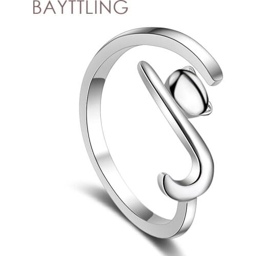 BAYTTLING 925 Sterling Silver Cute Cat Open Ring For Woman Fashion Gift Jewelry Couple Ring