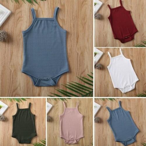 Newborn Baby Boy Girl Sling Bodysuit Jumpsuit Summer Solid Cotton Outfit Clothes Set 0-18M