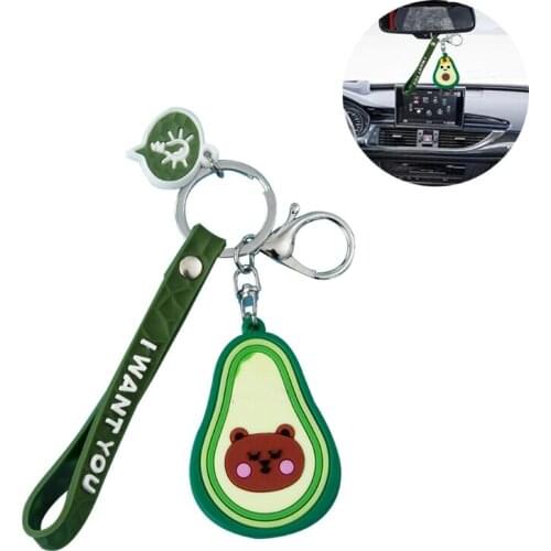 Lovely Cartoon Avocados Keychain Fruit Keyring Purse Decoration for Women Teen Girl Charm Gift Backpack Phone Bag A5KD