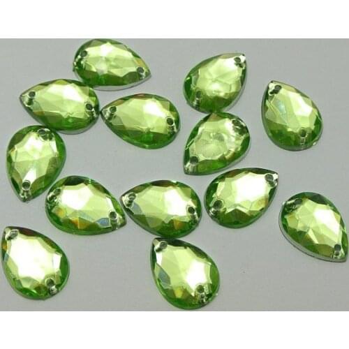BSTAYLYEXI 200pcs Soft Green Acrylic Teardrop Flatback Sewing Rhinestone Button 10X14mm Sew on Garment Jewelry diy Accessories