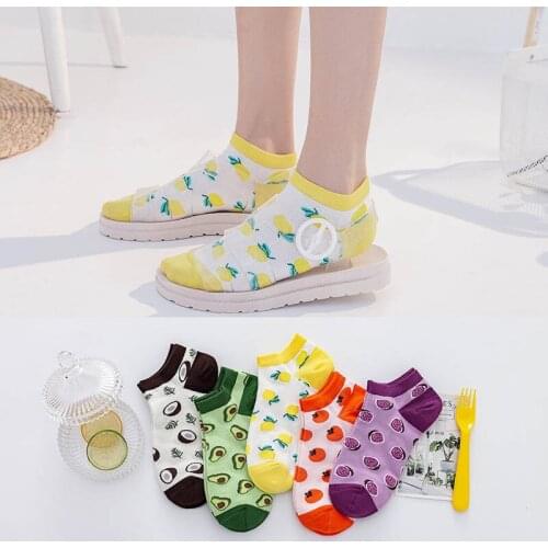 Fruit Funny Socks Women College Style Avocado Orange Lemon Ankle Socks Chaussette Femme Jacquard Skarpety Cute Sokken Novelty