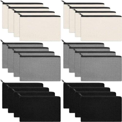 Canvas Makeup Bags Canvas Zipper Pouch Bags Pencil Case Blank DIY Craft Bags For Travel DIY Craft School(24 Pieces)
