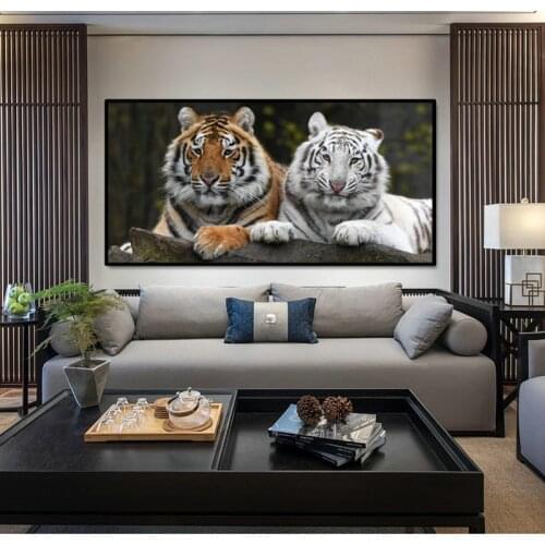 Modern Animals Posters and Prints Wall Art Canvas Painting Two Cute Tigers Pictures for Living Room Home Decoration No Frame