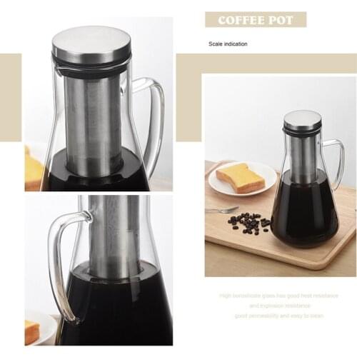 Newly 1.6L Large Capacity Stainless Steel Coffee Pot with Filter Borosilicate Glass Cold Brew Coffee Pot With Scale for Home