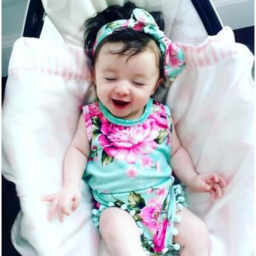Newborn Baby Girls Sleeveless Jumpsuit Tunic Floral Headband Romper Jumpsuits Cute Baby Clothing Outfits 0-24M