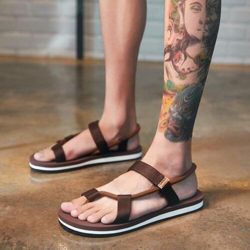 Summer Mens Roman Sandals Soft Brown Unisex Gladiator Sandals Ethnic Style Men Beach Flip Flops Open Toes Shoes шлепки мужские