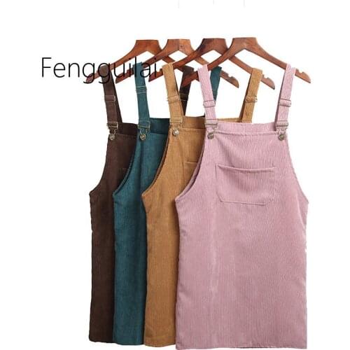 Summer Women Skirts 2020 Casual Corduroy Suspender Overall Vest Jumpsuit Braces Skirt Lady Preppy Style Skirt School
