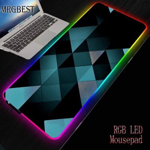 MRGBEST Anime Blue Grid Large RGB LED 7 Colors USB Wired Lighting Gamer Colorful Laptop Desk Mat Mouse Pad for Game Players Csgo