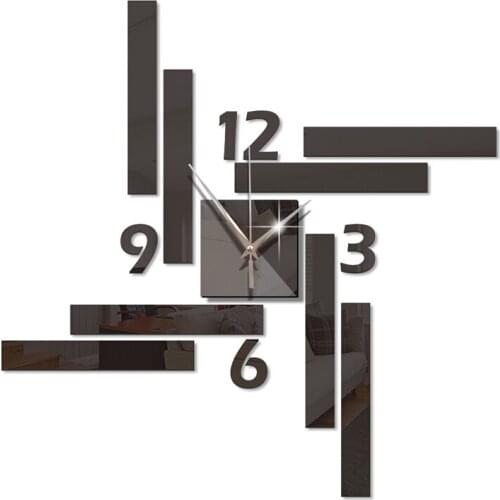 DIY Wall Clock Modern 3D Wall Clock with Mirror Numbers Stickers Rectangular Square Silent Wall Clock for Home Office Decoration
