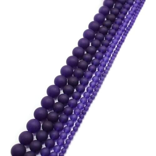 Natural Stone Matte Dark Purple Chalcedony Round Spacer Jewelry Beads 4 6 8 10 12mm For jewelry Making DIY Bracelet Necklace