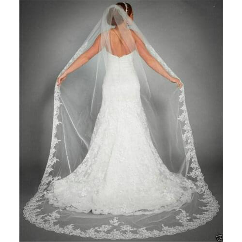New White/ivory Bridal Cathedral Veil Lace Edge Bridal Wedding Veil With Comb