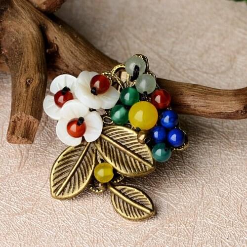 New Original handmade Aventurine ethnic brooch ,New Ethnic brooch nature stones jewelry humble vintage shell brooch