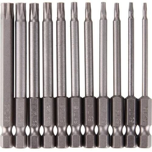 New 11Pcs/Set 75mm 1/4 inch 6.35mm Hex Magnetic Hollow Torx Head Screwdriver Screw Driver Drill Bits Set T6 - T40 Tool #246983