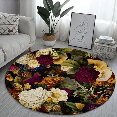 New tropical plant rose flower printing home decoration round carpet cartoon round carpet living room bedroom floor mat non-slip