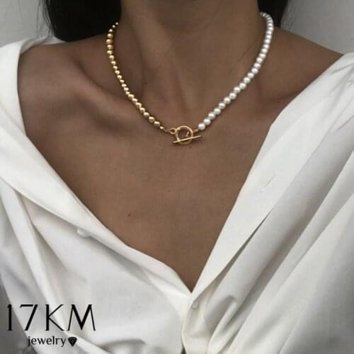 17KM Vintage Baroque Pearl Choker Necklace For Women Bohemian Asymmetric Pearl Pendant Necklace 2021 Wedding Jewelry Gift