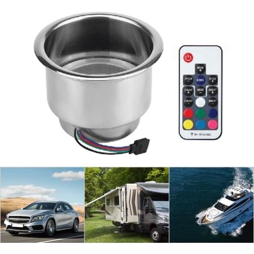 Cup Holder RGB LED Light Drink Cup Holder Remote Control Stainless Steel for Marine Boat Car Truck RV Accessories