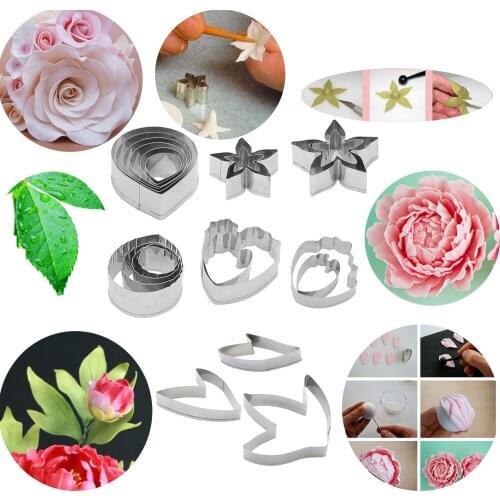 Polymer Clay Cutters Austin Rose Peony Petal Leaf Calyx Shape Stainless Steel Diy for Cookie Pottery Fondant Craft Cutting Tool