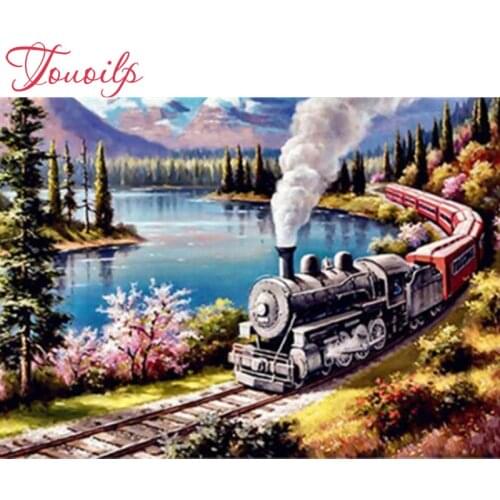 Full Square&round Diamond Painting Trein Langs Een Meer Embroidery Cross Stitch Rhinestone Mosaic Painting Decor Gift